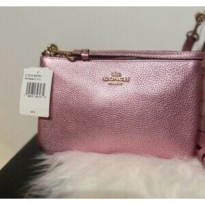 COACH Pink Metallic Wristlet Wallet Phone Pouch Gold Hardware NWT AUTHENTIC